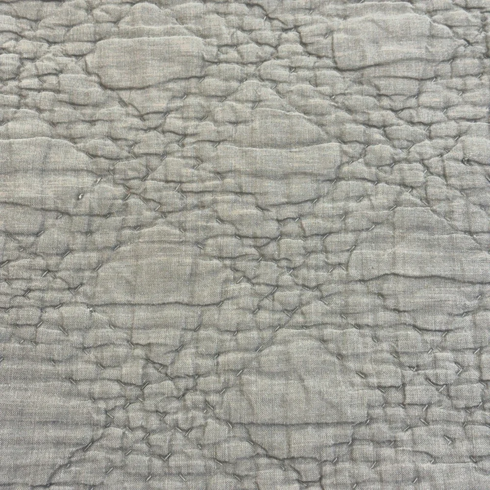 RH Restoration Hardware Linen Cotton Kantha Pick Stitch Quilt King Grey Taupe